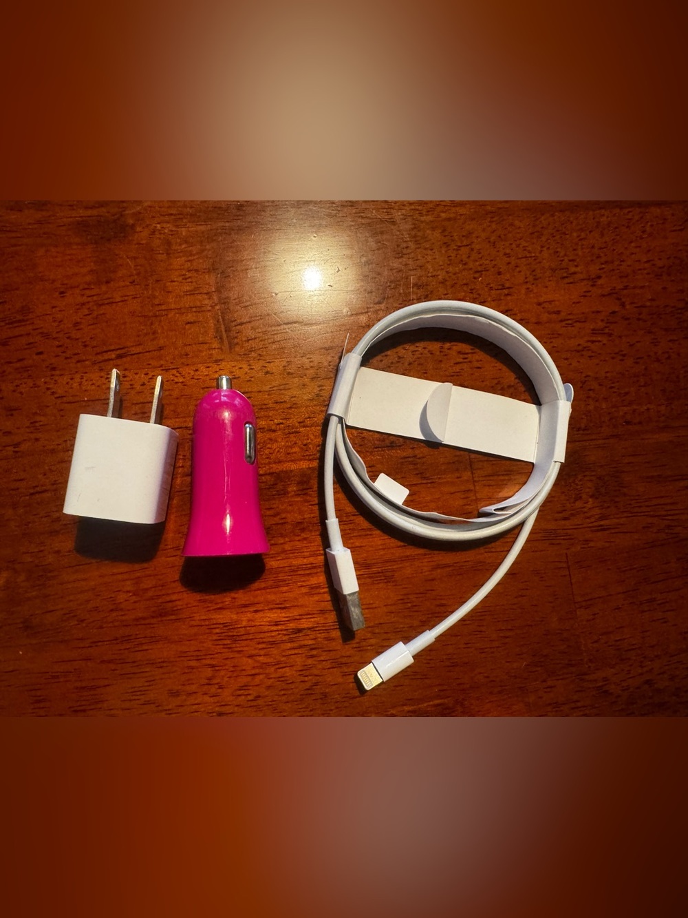 New Apple USB to Lightning Cable, Apple USB cube, & Pink USB Car Charger